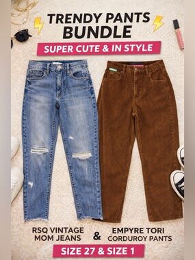 Y2K Aesthetic Pants Bundle | RSQ Vintage Jeans 27 + Brown Corduroy Size 1